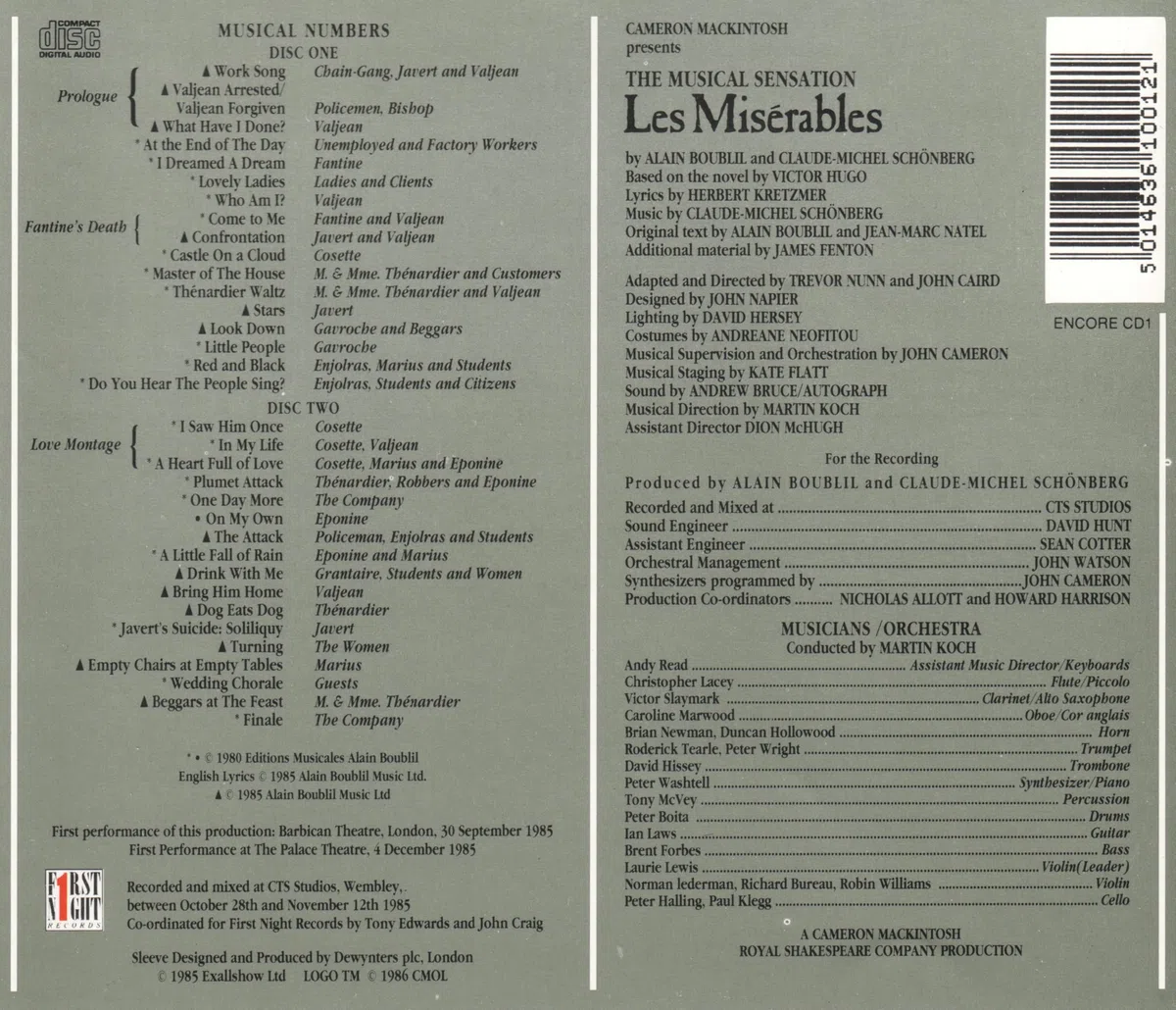 Les Misérables (Original London Cast, Gesamtaufnahme)
